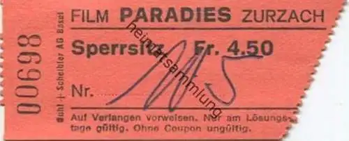Schweiz - Film Paradies Zurzach - Kinokarte Sperrsitz