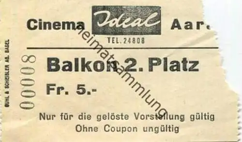 Schweiz - Aarau - Cinema Ideal - Kinokarte Balkon