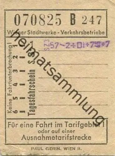 Österreich - Wien - Wiener Stadtwerke - Verkehrsbetriebe - Fahrschein - Tagesfahrschein S 3.-