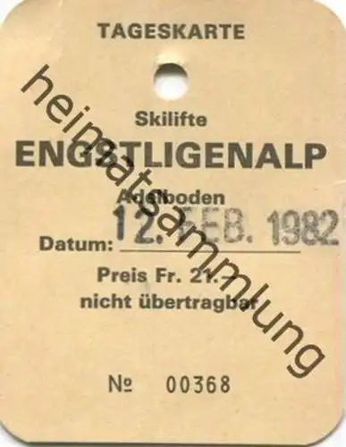 Schweiz - Engstligenalp Skilifte Adelboden - Tageskarte 1982