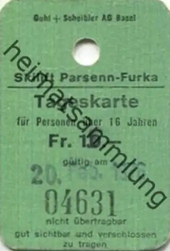 Schweiz - Skilift Parsenn Furka - Tageskarte 1976 für Personen über 16 Jahre