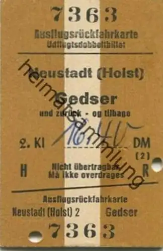 Deutschland - Dänemark - Ausflugsrückfahrkarte Udflugtsdobbeltbillet - Neustadt (Holst) Gedser und zurück - Fahrkarte 19