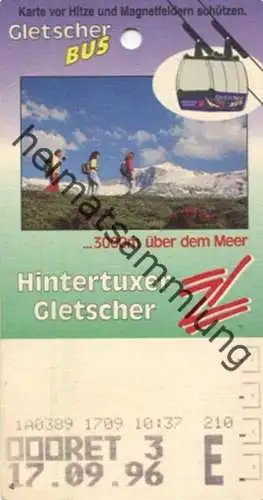 Österreich - Zillertaler Gletscherbahnen - Hintertuxer Gletscher- Gletscher Bus - Fahrkarte 1996