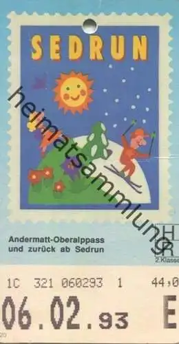 Schweiz - Andermatt-Oberalppass und zurück ab Sedrun - Fahrkarte 1993