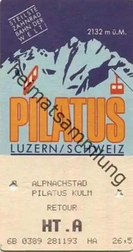 Schweiz - Pilatusbahn - Alpnachstad Pilatus Kulm Retour - Fahrkarte 1993