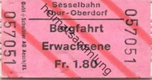 Schweiz - Sesselbahn Thur-Oberdorf - Bergfahrt Erwachsene - Fahrschein Fr. 1.80
