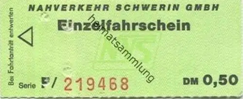Deutschland - Nahverkehr Schwerin GmbH - Einzelfahrschein DM 0,50