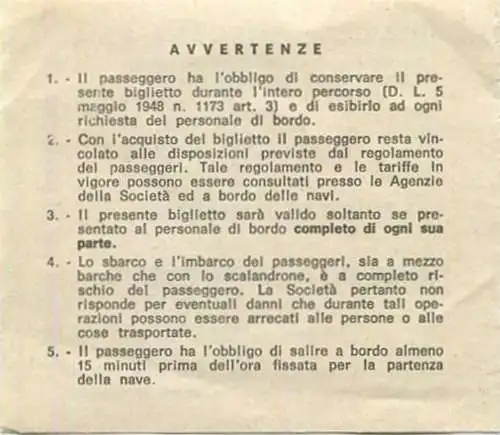 Italien - Navigazione Toscana S.p.A. - Piombino Portoferraio - Posto di 1. Cl. - Fahrschein