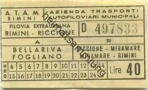 Italien - A.T.A.M. Rimini - Biglietto - Fahrschein L. 40