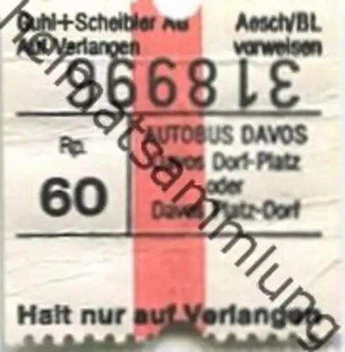 Schweiz - Davos - Autobus Davos Dorf-Platz oder Davos Platz-Dorf - Fahrschein 60Rp
