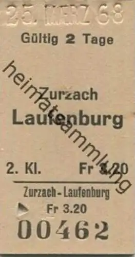 Schweiz - Zurzach Laufenburg - Fahrkarte 1968