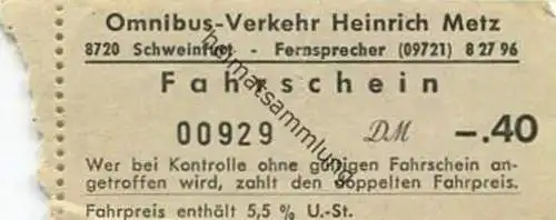 Deutschland - Schweinfurt - Omnibus-Verkehr Heinrich Metz - Fahrschein DM -.40