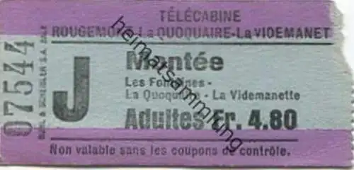 Schweiz - Rougemont Telecabine - Montee - Fahrschein Fr. 4.80