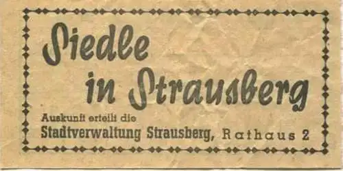 Deutschland - Strausberg - Strausberger Eisenbahn Aktiengesellschaft - Fahrschein 1. Zone RM 0,10