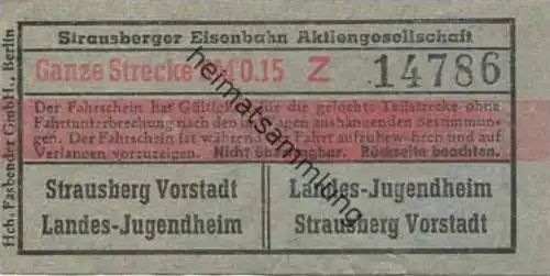 Deutschland - Strausberg - Strausberger Eisenbahn Aktiengesellschaft - Ganze Strecke Fahrschein RM 0.15