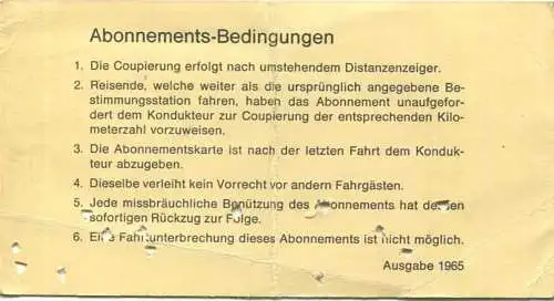 Schweiz - Solothurn-Niederbipp-Bahn - SNB 100 km Beamten-Abonnements-Karte - Fahrkarte 1968 Taxe Fr. 3.50