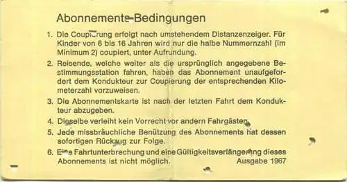 Schweiz - Solothurn-Niederbipp-Bahn - SNB 100 km Inhaber-Abonnements-Karte - Fahrkarte 1968 Taxe Fr. 10.-