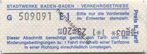 Deutschland - VBBB Stadtwerke Baden-Baden Verkehrsbetriebe - Fahrschein
