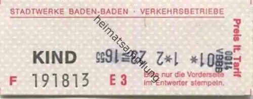 Deutschland - VBBB Stadtwerke Baden-Baden Verkehrsbetriebe - Fahrschein Kind