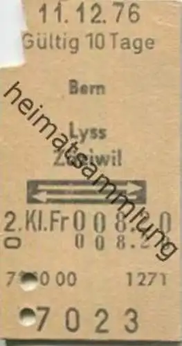 Schweiz - Bern Lyss Zäziwil und zurück - Fahrkarte 1976