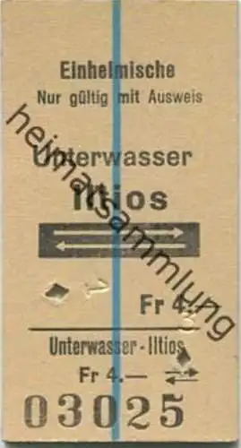 Schweiz - Unterwasser Iltios und zurück - Fahrkarte Einheimische mit Ausweis