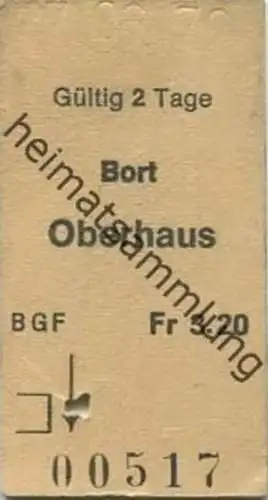 Schweiz - Bort Oberhaus BFG - Fahrkarte 1976