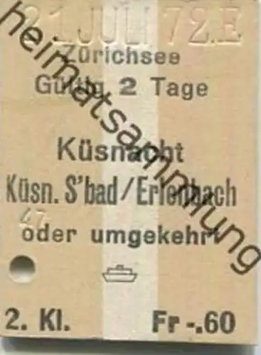 Schweiz - Zürichsee - Küsnacht Küsnacht S'bad / Erlenbach oder umgekehrt - Fahrkarte 1972