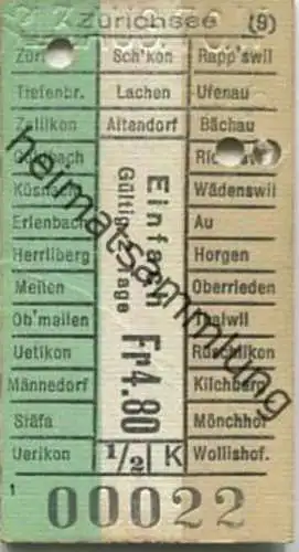 Schweiz - Zürichsee - Zürich-Richterswil - Fahrkarte 1970 - Einfach Fr. 4.80