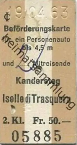 Schweiz - Kandersteg Iselle di Trasquera - Beförderungskarte für ein Personenauto bis 4.5m und 2 Mitreisende - Fahrkarte