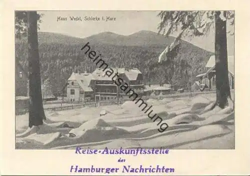 Schierke - Haus Wedel - Deutsches Gästeheim F. v. Wedel - Werbepostkarte