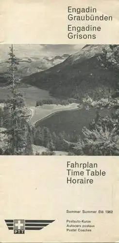 Schweiz - Engadin Graubünden - Sommer Fahrplan 1962 Postauto - 16 Seiten mit 5 Abbildungen