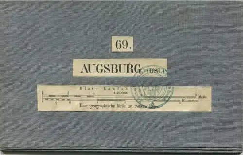 69 Augsburg Ost - Topographische Karte von Bayern ( Bayerische Generalstabskarte) 1:50'000 43cm x 52cm auf Leinen gezoge