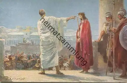 Die Heilige Schrift - Jesus vor Pilatus - Künstler-Ansichtskarte Rob. Leinweber ca. 1910