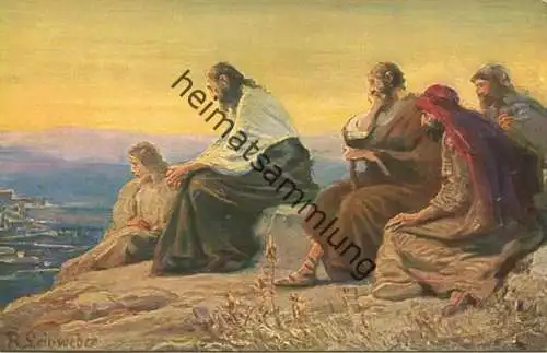 Die Heilige Schrift - Jesus weint über Jerusalem - Künstler-Ansichtskarte Rob. Leinweber ca. 1910