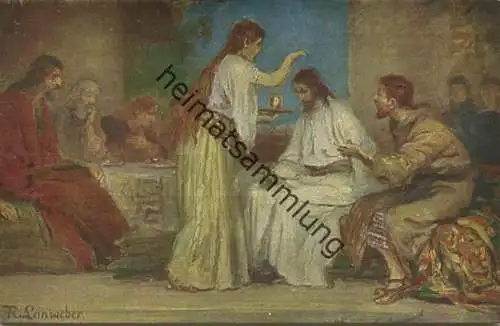 Die Heilige Schrift - Jesu Salbung in Bethanien - Künstler-Ansichtskarte Rob. Leinweber ca. 1910