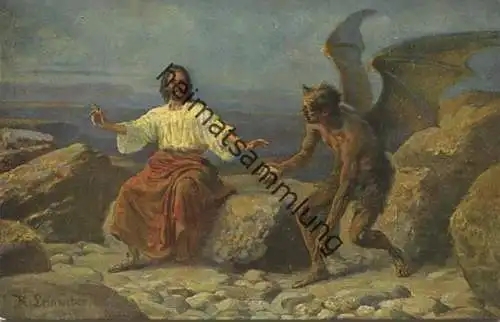 Die Heilige Schrift - Jesu Versuchung - Künstler-Ansichtskarte Rob. Leinweber ca. 1910