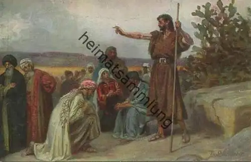 Die Heilige Schrift - Johannes predigt in der Wüste - Künstler-Ansichtskarte Rob. Leinweber ca. 1910