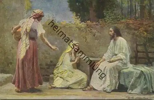 Die Heilige Schrift - Jesus bei Maria und Martha - Künstler-Ansichtskarte Rob. Leinweber ca. 1910