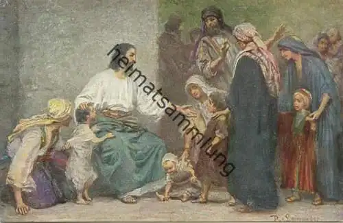 Die Heilige Schrift - Jesus der Kinderfreund - Künstler-Ansichtskarte Rob. Leinweber ca. 1910