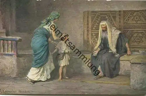 Die Heilige Schrift - Hanna bringt Samuel zu Eli - Künstler-Ansichtskarte Rob. Leinweber ca. 1910