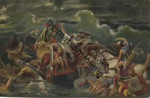 Die Heilige Schrift - Der Aegypter Untergang im Roten Meer - Künstler-Ansichtskarte Rob. Leinweber ca. 1910