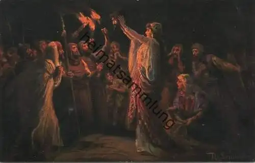 Die Heilige Schrift - Judith zeigt dem Volke das Haupt des Holofernes - Künstler-Ansichtskarte Rob. Leinweber ca. 1910