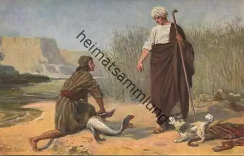 Die Heilige Schrift - Tobias und der Engel - Künstler-Ansichtskarte Rob. Leinweber ca. 1910