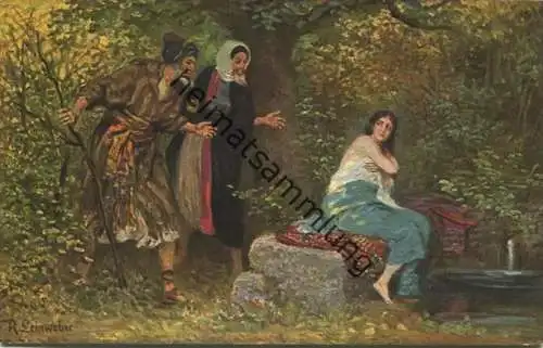 Die Heilige Schrift - Susanna im Bade - Künstler-Ansichtskarte Rob. Leinweber ca. 1910
