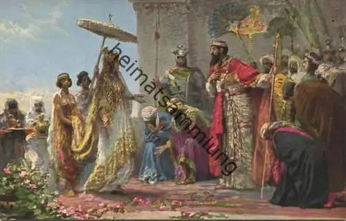 Die Heilige Schrift - Salomo empfängt die Königin von Saba - Künstler-Ansichtskarte Rob. Leinweber ca. 1910
