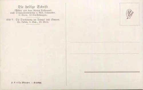 Die Heilige Schrift - Die Darstellung im Tempel und Simeon - Künstler-Ansichtskarte Rob. Leinweber ca. 1910