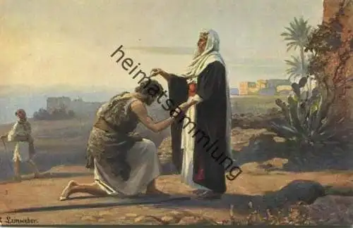 Die Heilige Schrift - Samuel salbt Saul zum König - Künstler-Ansichtskarte Rob. Leinweber ca. 1910