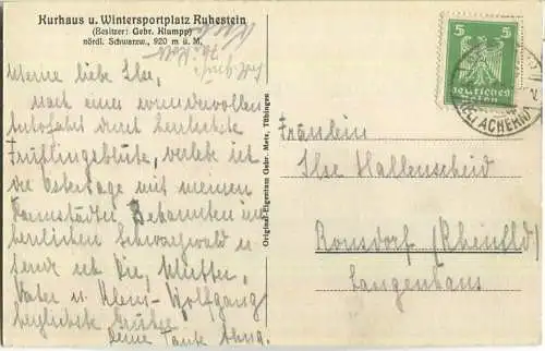 Kurhaus Ruhestein - Besitzer Gebr. Klumpp - Verlag Gebr. Metz Tübingen