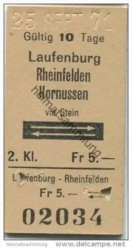 Schweiz - SBB - Laufenburg - Rheinfelden oder Hornussen via Stein und zurück - Fahrkarte 1971