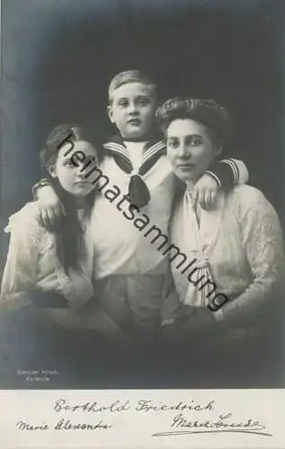 Baden - Badische Rotkreuzkarte - Berthold Friedrich - Marie Alexandra und Marie Luise - Aufnahme Gebr. Hirsch Karlsruhe